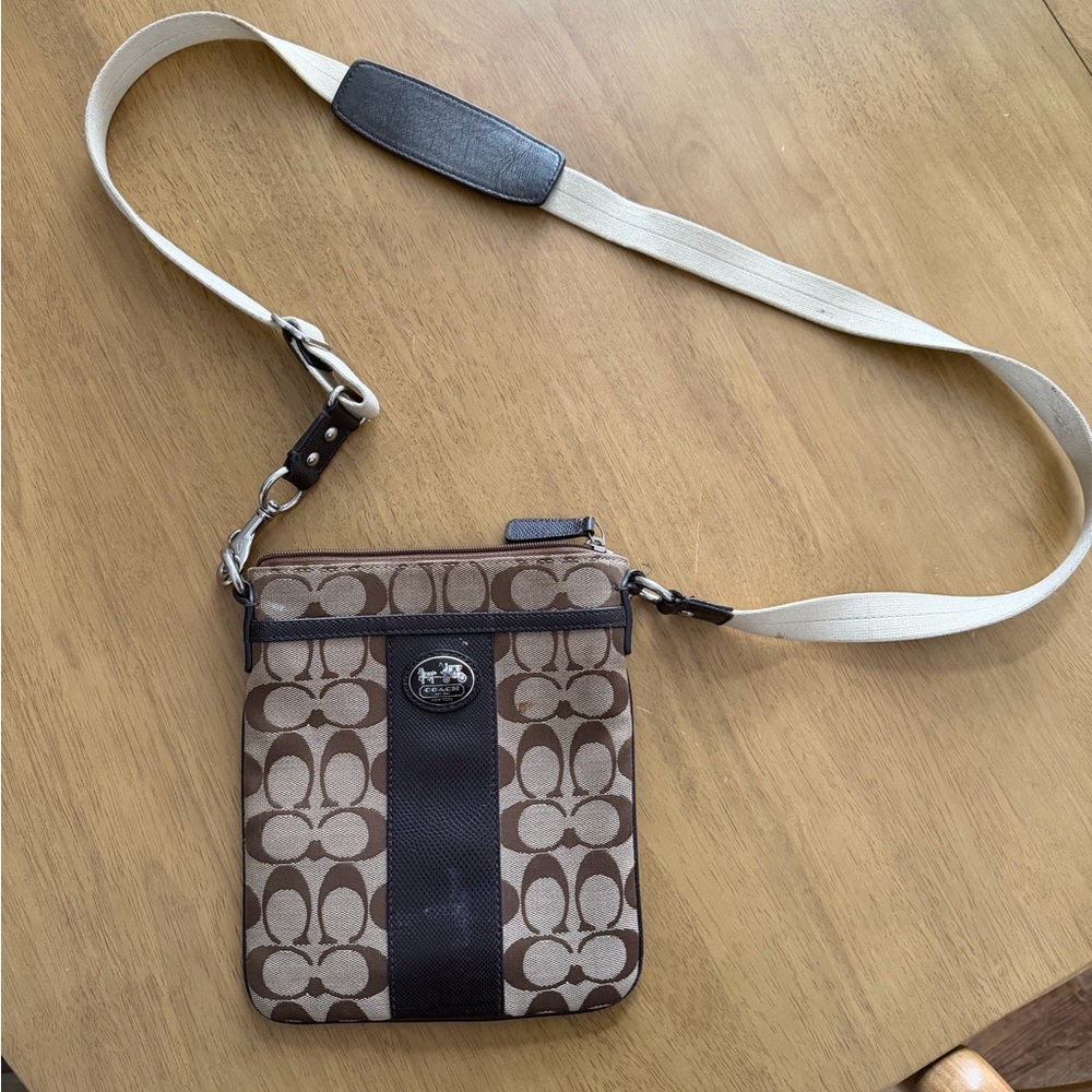 Coach Tan & Brown Signature Crossbody Messenger
